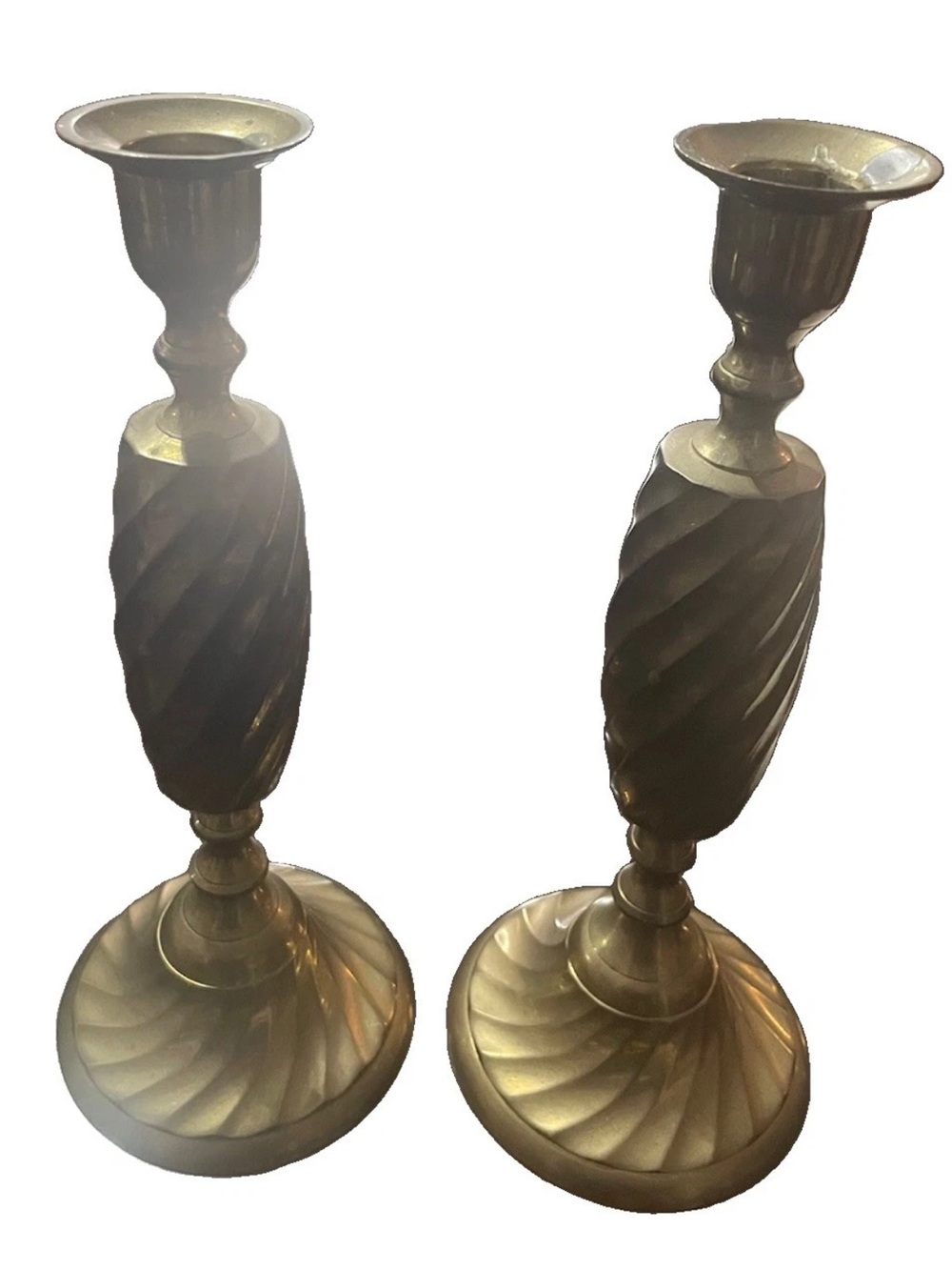 Vintage Brass Barley Twist Candlesticks Pair 9.75" Taper Holders India